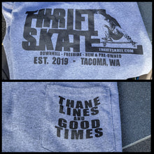 Load image into Gallery viewer, Thrift Skate - Thane Lines and Good Times pocket tee